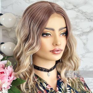 Ash Blonde Ombre Wavy Bob Small Lace Wig | Zoey